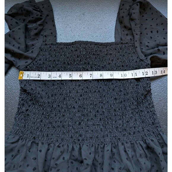 Nine West Blouse Black Smocked Square Neck Polka Dot Long Sheer Sleeves XS - Picture 5 of 13